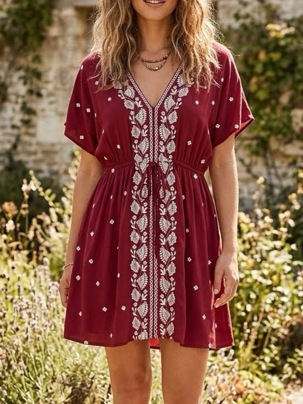 Chloe & Katie Red Embroidered Peasant Dress